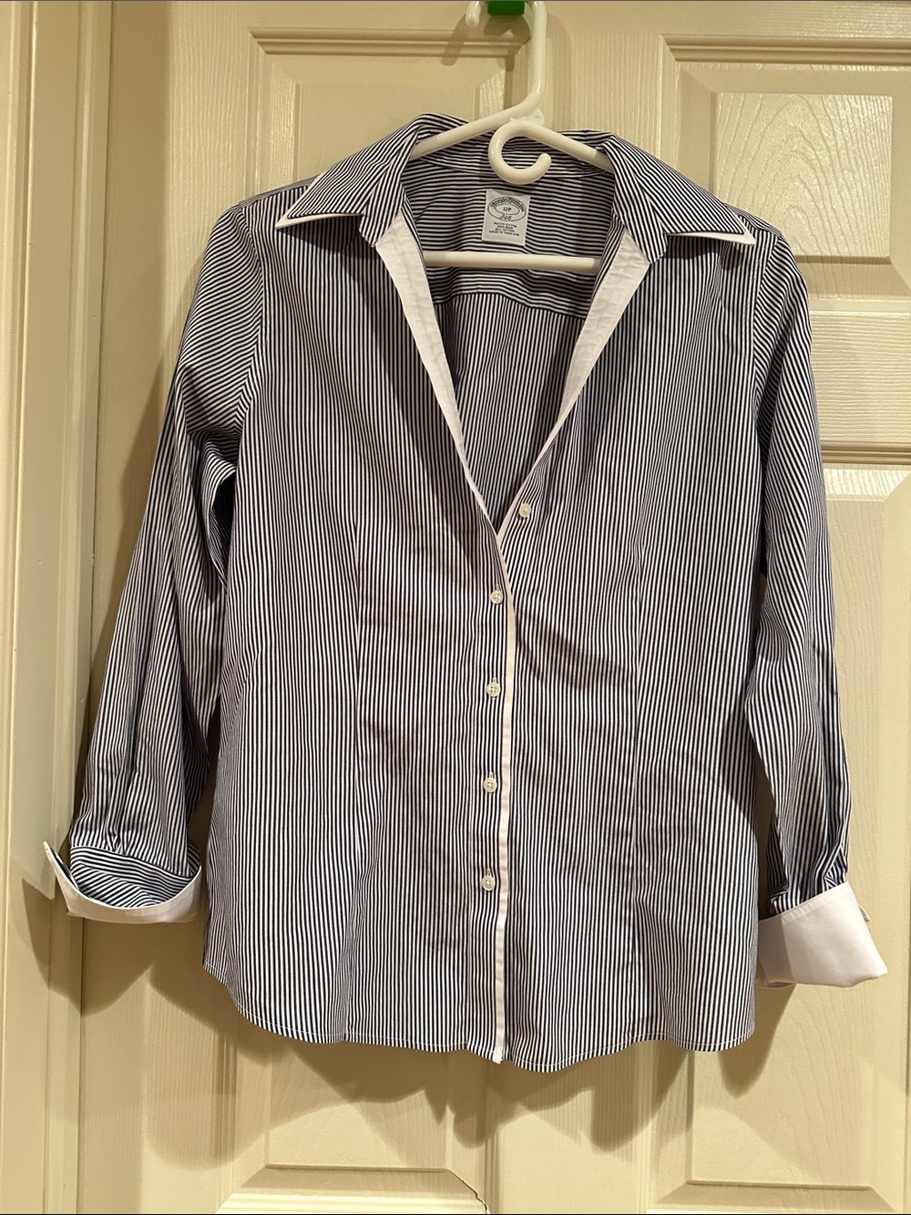 Brooks Brothers Navy Pinstripe Button-Up Shirt with White Trim
